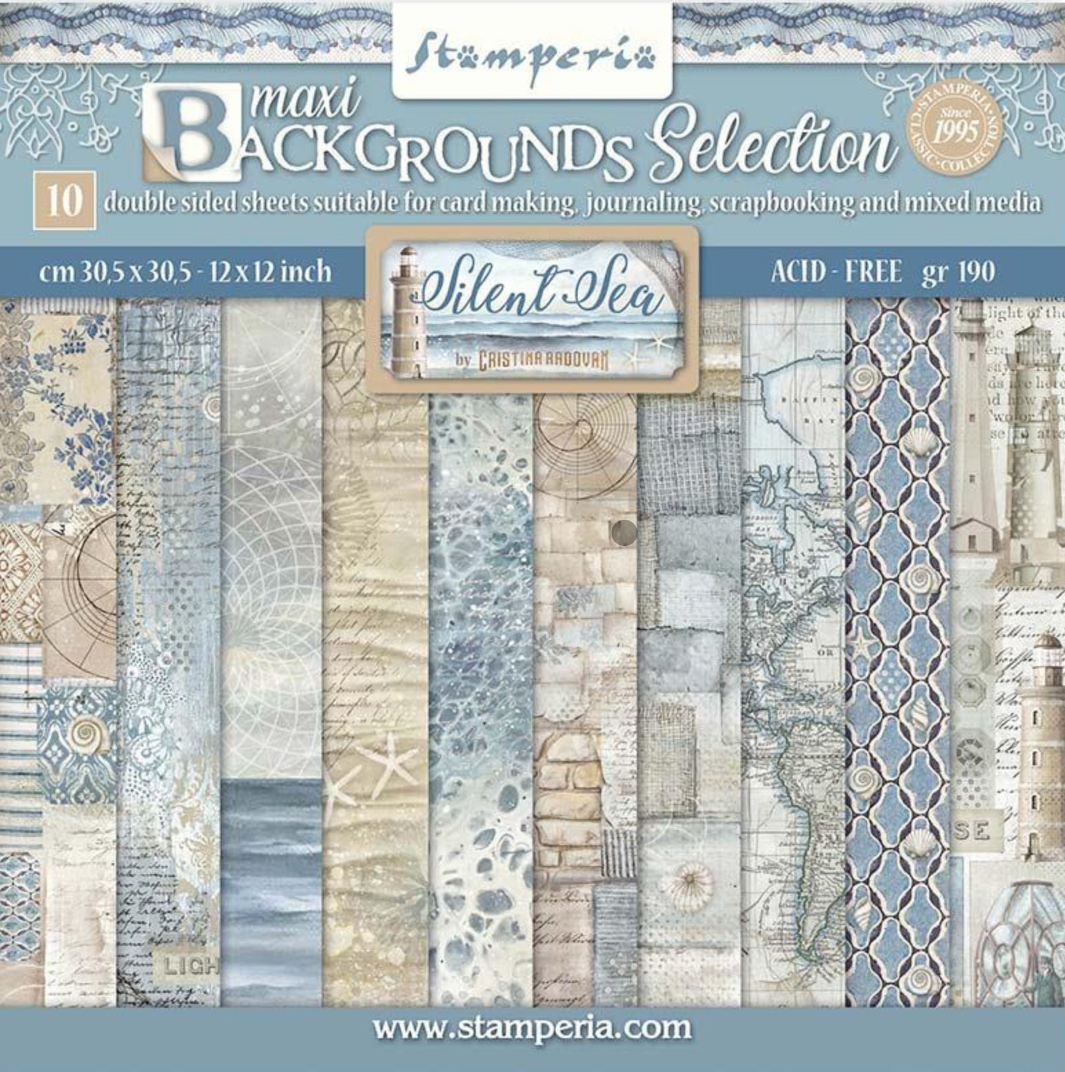 Stamperia Silent Sea Backgrounds 12” x 12” Paper Pad